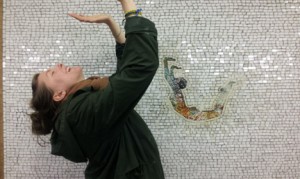 Eve w/ Speros mosaic Eve Axness in NY w/ Nancy Speros mosaic detail